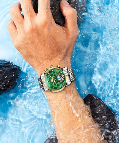 Mens Automatic Watches Gold Luxury Diamond Dress Self Winding Mechanical Skeleton Tourbillon Stainless Steel Wrist Watch