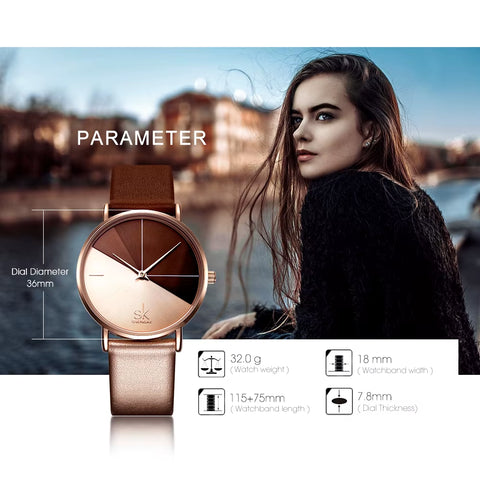 SK Luxury Leather Watches Women Creative Fashion Quartz Watches for Reloj Mujer 2019 Ladies Wrist Watch  Relogio Feminino