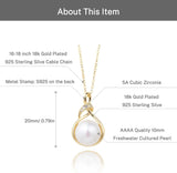 Elegant Freshwater Cultured Pearl Pendant Necklace in 925 Sterling Silver - Perfect Gift for Women (16-18 Inch)