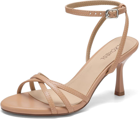 Women'S Strappy 3 Inch High Heels round Toe Ankle Strap 