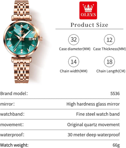 Women Watches Simple Dress Ladies Watch Rose Gold Stainless Steel Watch Waterproof Quartz Date Luxury Diamond Small Wristwatch Fashion Analog Female Reloj Mujer Blue White Green Red Yellow Face