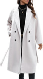 Women'S Winter Double Breasted Wool Coat Long Sleeve Notched Collar Trench Long Oversized Button down Overcoats