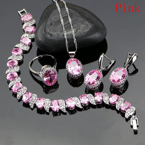 Silver 925 Bridal Jewelry Champagne Zircon Jewelry Sets for Women Earrings/Pendant/Necklace/Rings/Bracelet