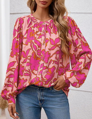 Women'S Floral Button down Blouse 2025 Fall Fashion Dressy Casual Long Sleeve Oversized Shirts Top Boho Clothes