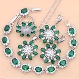 Elegant Women 925 Sterling Silver Jewelry Sets Green Zircon Wedding Party Plant Jewelry Kits Earrings Bracelet Dropshipping Gift