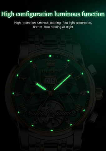 Mens Automatic Watches Gold Luxury Diamond Dress Self Winding Mechanical Skeleton Tourbillon Stainless Steel Wrist Watch