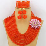 Perfect Red African Crystal Beads Jewelry Set Nigerian Beads African Lace Fabric Wedding Jewelry Set