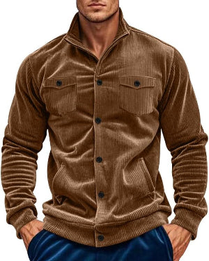 Button down Corduroy Jacket Men Long Sleeve Solid Color Lapel Shirt Jackets with Pockets Retro Trendy Casual Jacket
