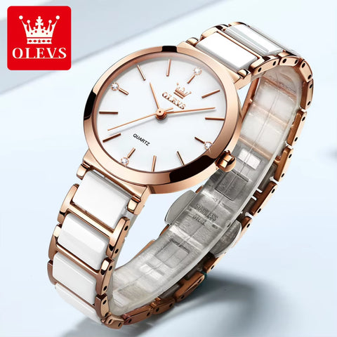 Fashion Women Watches Relogio Feminino Luxury Rose Gold Watch Ladies Quartz Wrist Watch Ceramic Strap Clock Reloj Mujer