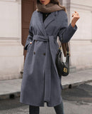 Women'S Winter Double Breasted Wool Coat Long Sleeve Notched Collar Trench Long Oversized Button down Overcoats