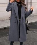 Women'S Winter Double Breasted Wool Coat Long Sleeve Notched Collar Trench Long Oversized Button down Overcoats