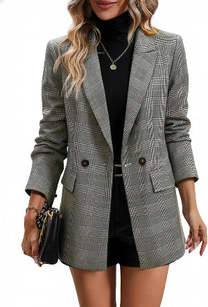 2025 Women'S Plaid  Blazer Jacket - Fully Lined Business Casual Office Suit with Pockets