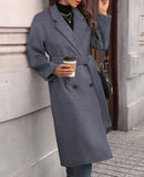 Women'S Winter Double Breasted Wool Coat Long Sleeve Notched Collar Trench Long Oversized Button down Overcoats