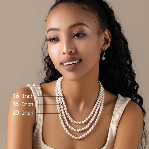Freshwater Cultured Pearl Necklace, Real Pearl Necklace with Silver Chain and Clasp, Jewelry for Christmas Brides Wedding Gifts for Women Her Wife Sister