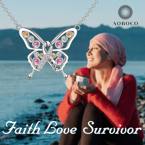 Sterling Silver Cancer Survivor Necklace Breast Ovarian Cancer Patient Gifts