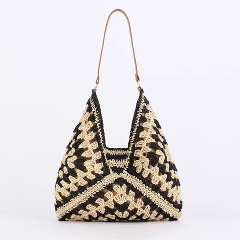 Women Straw Tote Bag Large Capacity Vintage Vacation Shoulder Bag Everything Casual Handbag Designer Hollow Summer Beach Bag