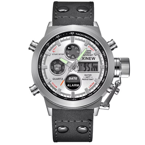 1Pc / Lot Men Genuine  Brand Designer Watches Students Fashion Leather Band Alarm Stopwatch Electronic Watch Montre Homme