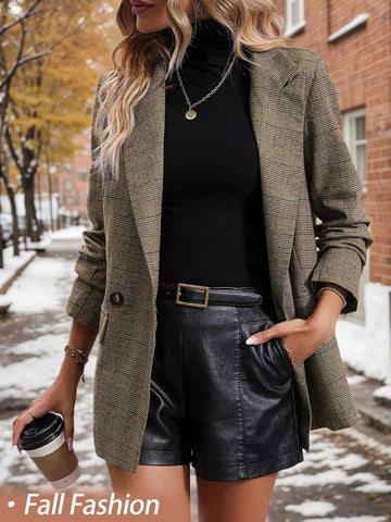 2025 Women'S Plaid  Blazer Jacket - Fully Lined Business Casual Office Suit with Pockets