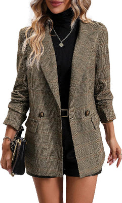 2025 Women'S Plaid  Blazer Jacket - Fully Lined Business Casual Office Suit with Pockets