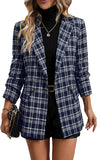 2025 Women'S Plaid  Blazer Jacket - Fully Lined Business Casual Office Suit with Pockets