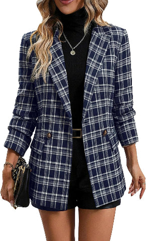 2025 Women'S Plaid  Blazer Jacket - Fully Lined Business Casual Office Suit with Pockets