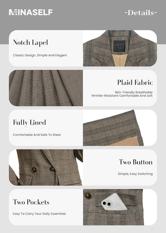 2025 Women'S Plaid  Blazer Jacket - Fully Lined Business Casual Office Suit with Pockets