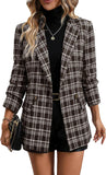2025 Women'S Plaid  Blazer Jacket - Fully Lined Business Casual Office Suit with Pockets