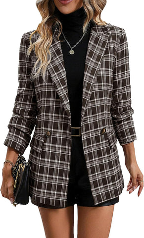 2025 Women'S Plaid  Blazer Jacket - Fully Lined Business Casual Office Suit with Pockets