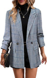 2025 Women'S Plaid  Blazer Jacket - Fully Lined Business Casual Office Suit with Pockets