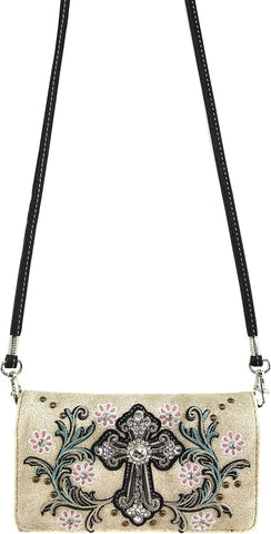 Stylish Western Cross Daisy Flower Concealed Carry Tote Handbag for Women