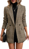 2025 Women'S Plaid  Blazer Jacket - Fully Lined Business Casual Office Suit with Pockets