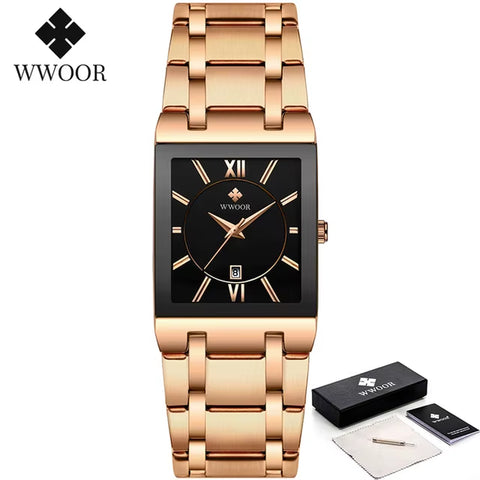 Brand Luxury Gold Bracelet Men'S Watches Fashion Square Quartz Wrist Watch for Men Stainless Steel Waterproof Reloj Hombre