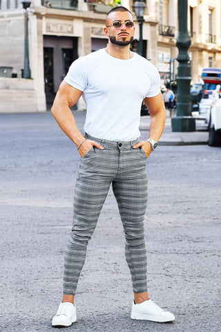 Mens Plaid Dress Pants Stretch Chino Pants Men Slim Fit