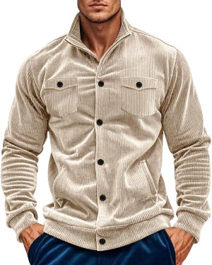 Button down Corduroy Jacket Men Long Sleeve Solid Color Lapel Shirt Jackets with Pockets Retro Trendy Casual Jacket