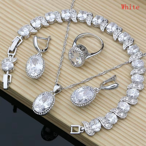Silver 925 Bridal Jewelry Champagne Zircon Jewelry Sets for Women Earrings/Pendant/Necklace/Rings/Bracelet
