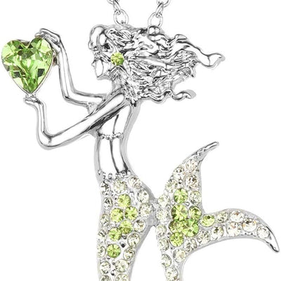 Fashion Mermaid Birthstone Necklace Jewelry White Gold Plated Austrian Crystal Pendant Gifts for Women
