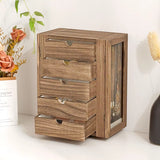 Jewelry Box for Women, Rustic Wooden Jewelry Organizer Box with 5 Drawers, Glass Doors, Vertical Open Desig