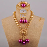 Wedding Jewelry Fashion Purple Glass Pearl Necklace African Wedding Bead Nigerian Bride Wedding Jewelry Set SH-53