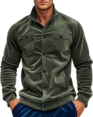 Button down Corduroy Jacket Men Long Sleeve Solid Color Lapel Shirt Jackets with Pockets Retro Trendy Casual Jacket