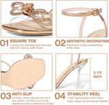 Women'S Rhinestone Bow Heels Square Toe Clear Heeled Sandals 