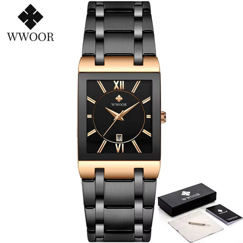 Brand Luxury Gold Bracelet Men'S Watches Fashion Square Quartz Wrist Watch for Men Stainless Steel Waterproof Reloj Hombre
