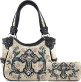 Stylish Western Cross Daisy Flower Concealed Carry Tote Handbag for Women