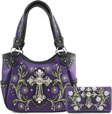 Stylish Western Cross Daisy Flower Concealed Carry Tote Handbag for Women