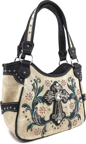 Stylish Western Cross Daisy Flower Concealed Carry Tote Handbag for Women