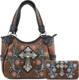 Stylish Western Cross Daisy Flower Concealed Carry Tote Handbag for Women