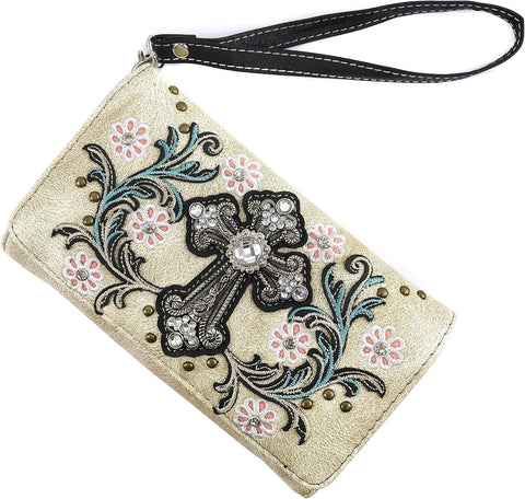 Stylish Western Cross Daisy Flower Concealed Carry Tote Handbag for Women