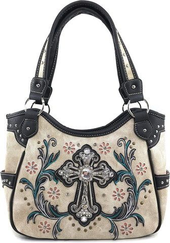 Stylish Western Cross Daisy Flower Concealed Carry Tote Handbag for Women