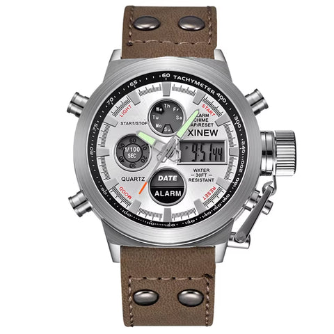 1Pc / Lot Men Genuine  Brand Designer Watches Students Fashion Leather Band Alarm Stopwatch Electronic Watch Montre Homme