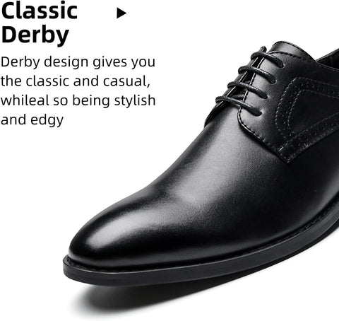 Men'S Oxford Formal Dress Shoes Comfortable Classic Business Lace up Derby Plain Toe