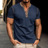 Fashion Short-Sleeved Polo Shirt Summer Button V-Neck T-Shirt Tops Mens Clothing